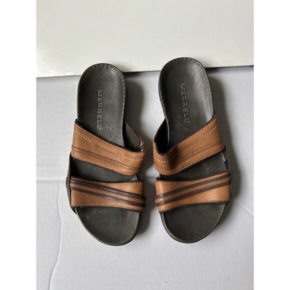 Merrell Piccolo Womens Sz 6 Brown Slides Leather Sandals - Picture 1 of 6